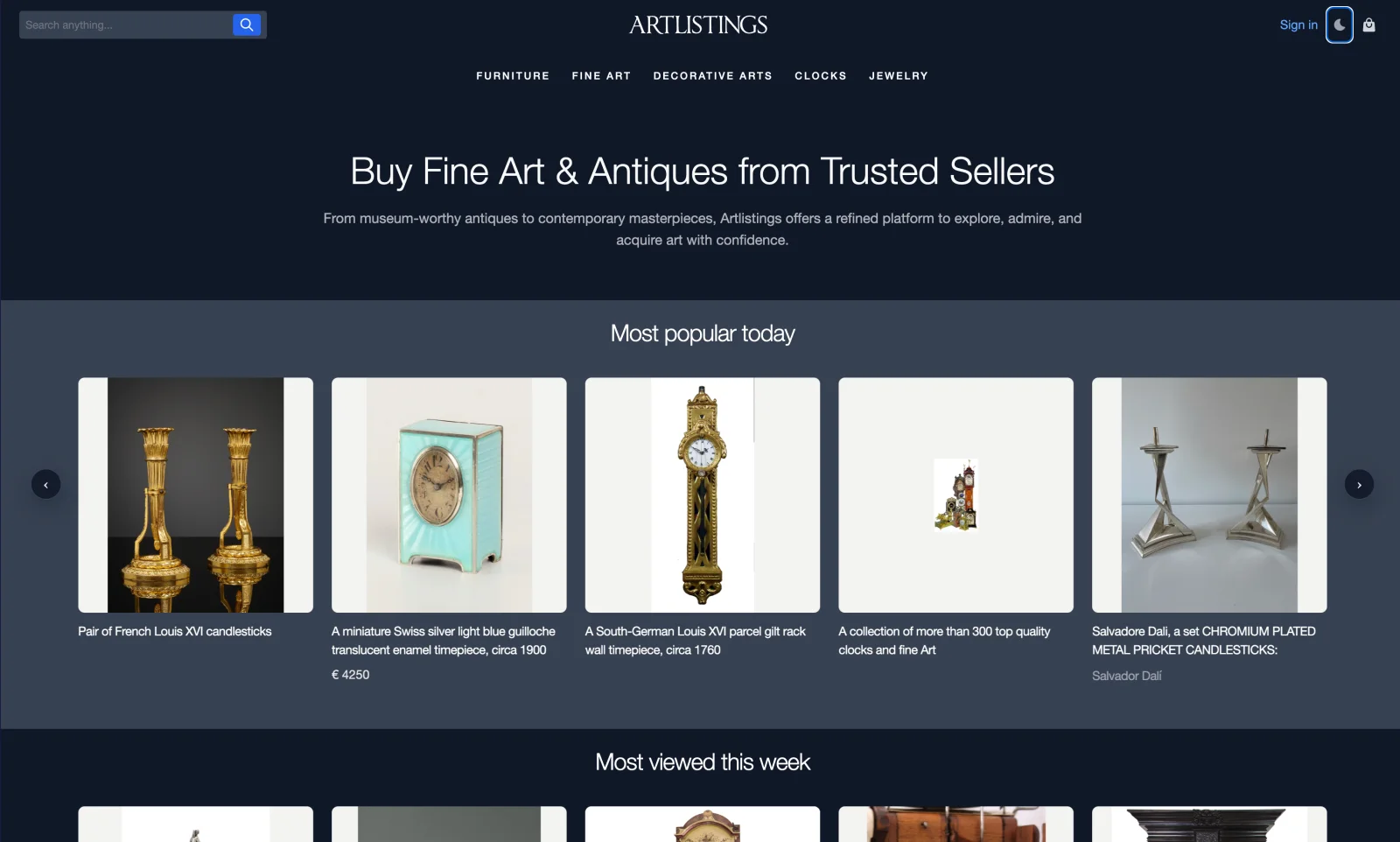 Het Artlistings-platform met kunst- en antiekcollecties